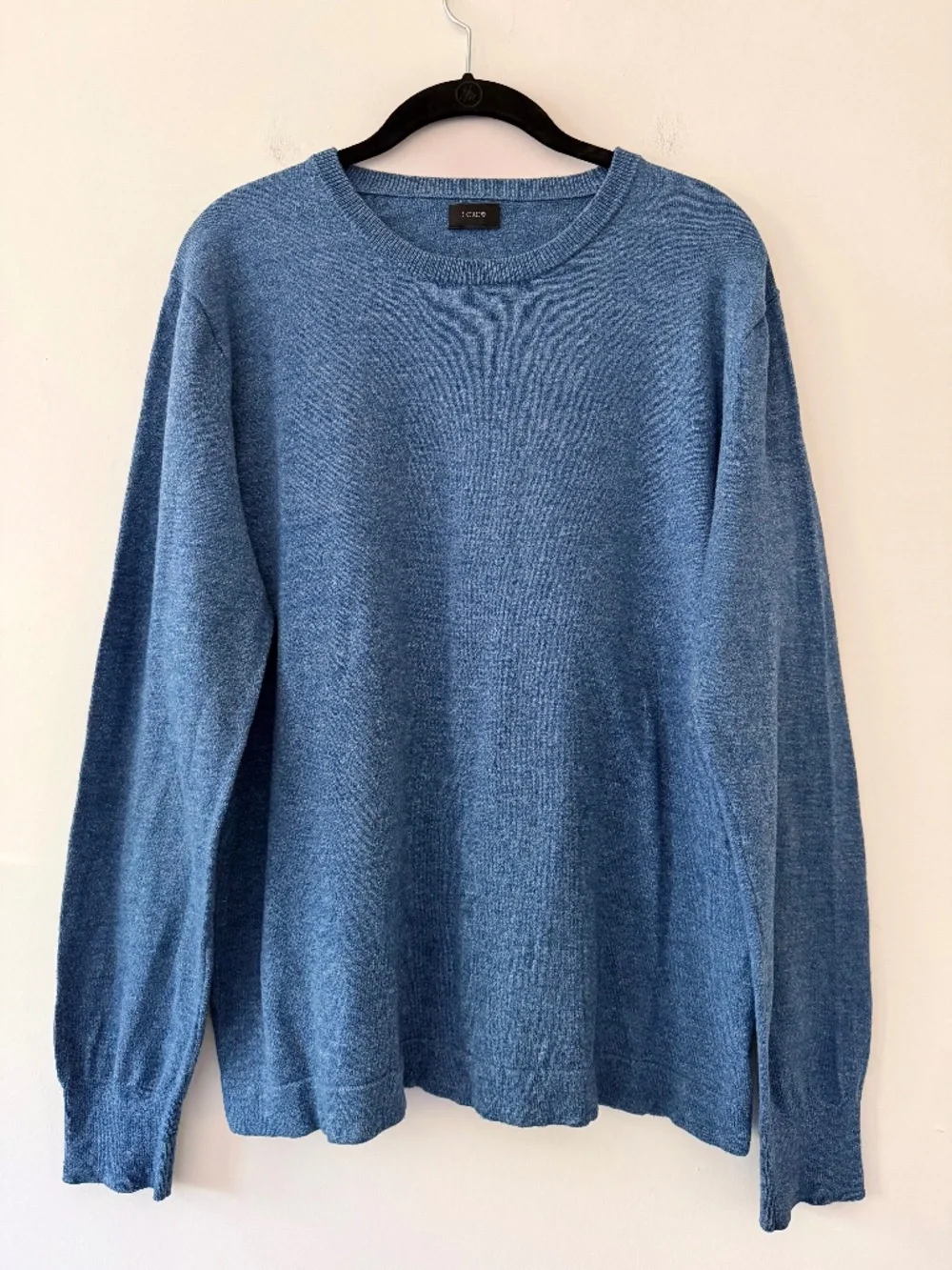 J. Crew Mens 100% Cotton Blue Marl Popover Crew Neck Lightweight Sweater Preppy